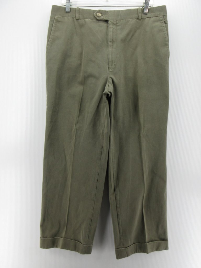 Paul Stuart Pants 35x29 Olive Chino Khakis Trousers Cuffed Classic